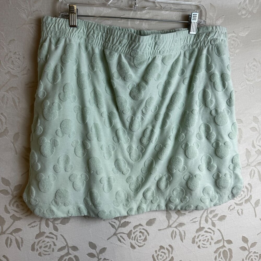 Disney Mickey Mouse Mint Green Embossed Terry Cloth Lounge Skirt Elastic Waist L - Picture 3 of 6